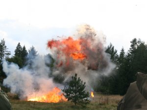 Uczestnicy szkolenia prowadzą zajęcia praktyczne na poligonie w Baligówce.