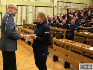 Uroczyste zakończenie szkolenia zawodowego podstawowego - aula Centrum Szkolenia Policji.