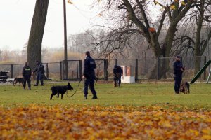 Policyjni przewodnicy z psami podczas szkolenia w Zakładzie Kynologii Policyjnej CSP w Sułkowicach