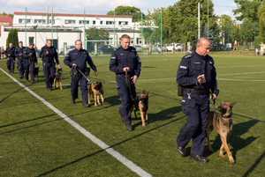 Policjanci podczas pokazu tresury psów na Dniach Chynowa