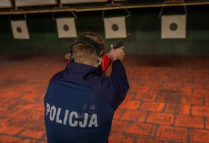 Policjanci w trakcie zajęć na strzelnicy.