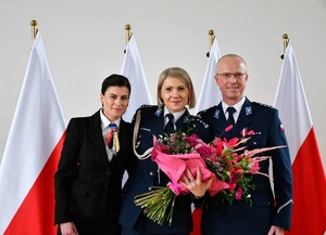 Policjanci w trakcie uroczystości pożegnania Komendanta CSP inp. Anny Jędrzejewskiej Szpak.