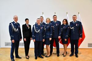 Policjanci w trakcie uroczystości pożegnania Komendanta CSP inp. Anny Jędrzejewskiej Szpak.